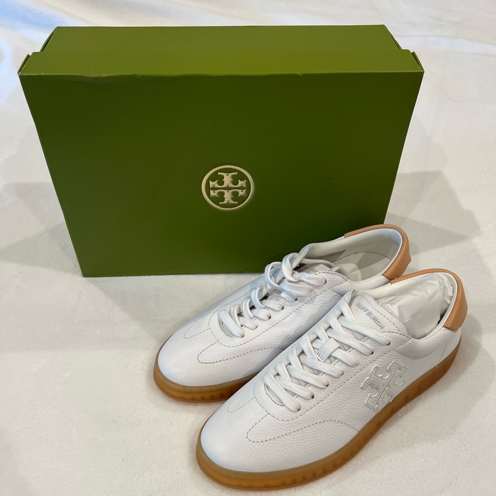 Tory Burch White and Tan Sneakers